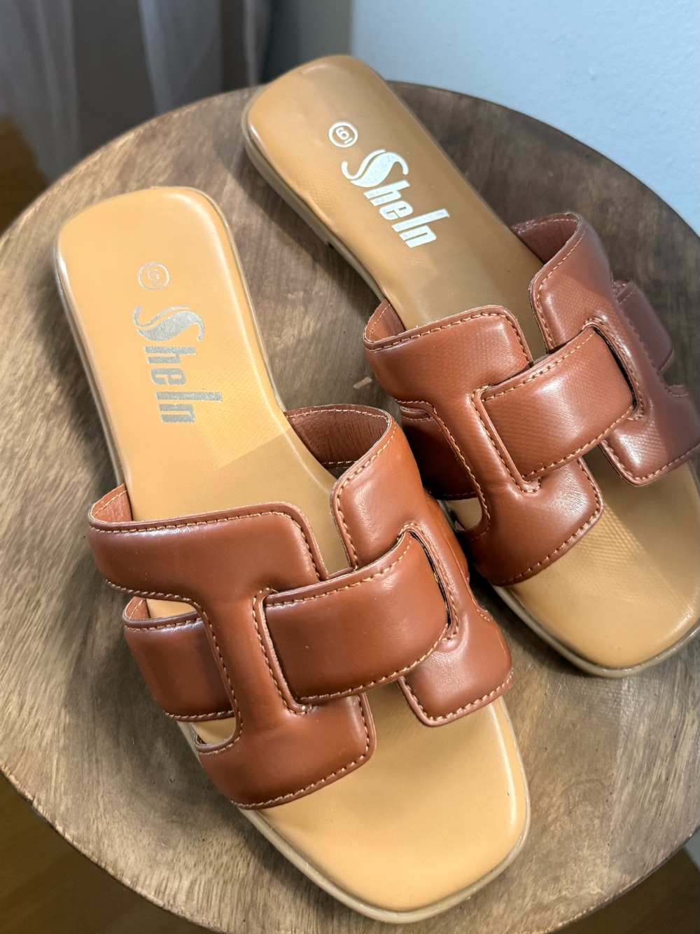 SHEIN Brown Slide Sandals – Statement Buckle Detail – US 6